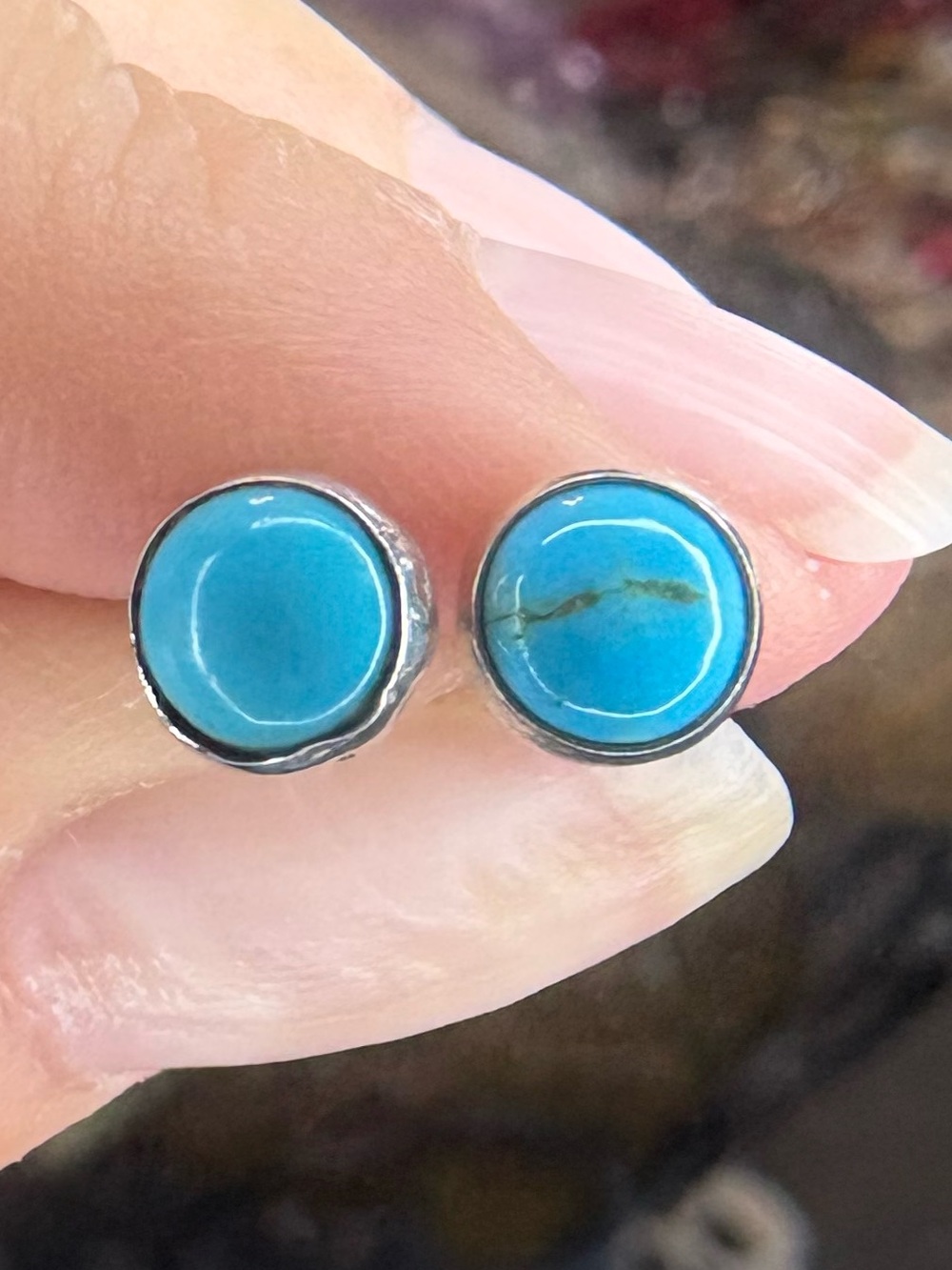 925 Sterling Silver Round Turquoise Stud Earrings